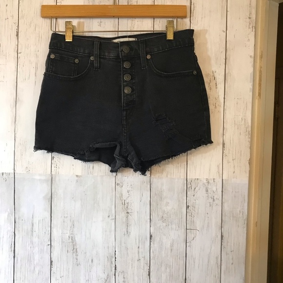 Madewell Distressed High-Rise Denim Boy Shorts Button Fly - Picture 4 of 14